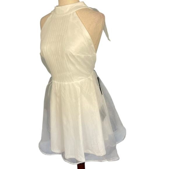 Lulu's Flirtatious Aesthetic White Organza Backless Halter Mini Dress Medium NWT - Picture 5 of 13